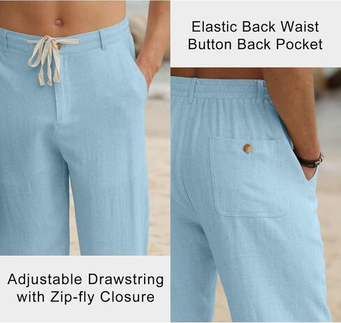 HOTake Men's Linen Pants Casual Beach Summer Vacation Linen Dress Pants Loose Fit in Kuwait