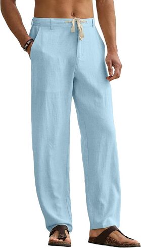 HOTake Men's Linen Pants Casual Beach Summer Vacation Linen Dress Pants Loose Fit in Kuwait