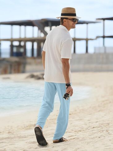HOTake Men's Linen Pants Casual Beach Summer Vacation Linen Dress Pants Loose Fit in Kuwait