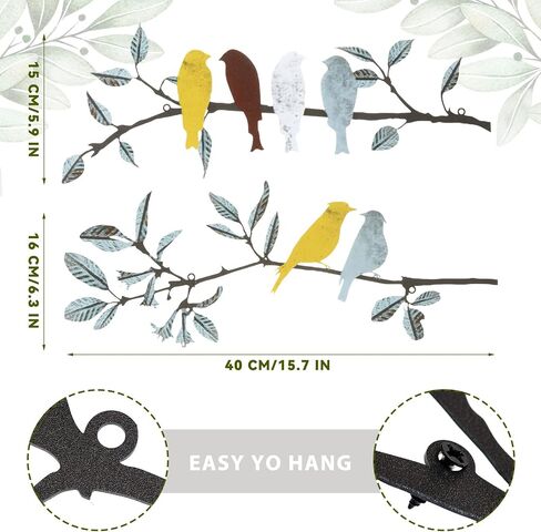 Demissle 2 Pcs Metal Birds Wall Art Decor Vivid Birds on Branch Rustic Outdoor Decor for Balcony Garden Indoor Outdoor(Colorful) in Kuwait