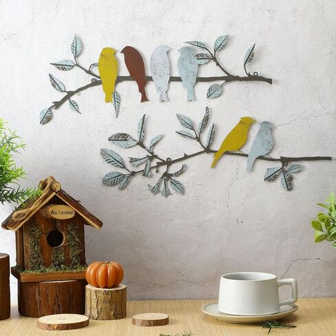Demissle 2 Pcs Metal Birds Wall Art Decor Vivid Birds on Branch Rustic Outdoor Decor for Balcony Garden Indoor Outdoor(Colorful) in Kuwait