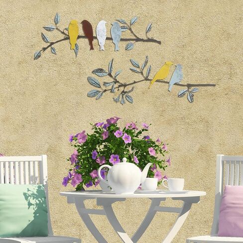 Demissle 2 Pcs Metal Birds Wall Art Decor Vivid Birds on Branch Rustic Outdoor Decor for Balcony Garden Indoor Outdoor(Colorful) in Kuwait