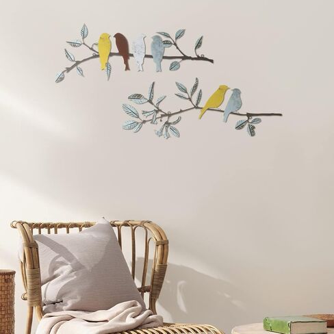 Demissle 2 Pcs Metal Birds Wall Art Decor Vivid Birds on Branch Rustic Outdoor Decor for Balcony Garden Indoor Outdoor(Colorful) in Kuwait