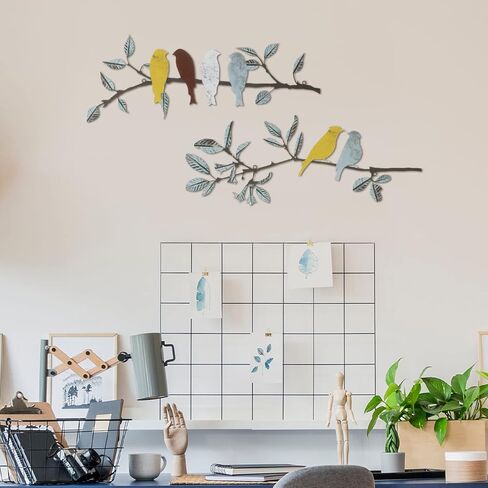 Demissle 2 Pcs Metal Birds Wall Art Decor Vivid Birds on Branch Rustic Outdoor Decor for Balcony Garden Indoor Outdoor(Colorful) in Kuwait