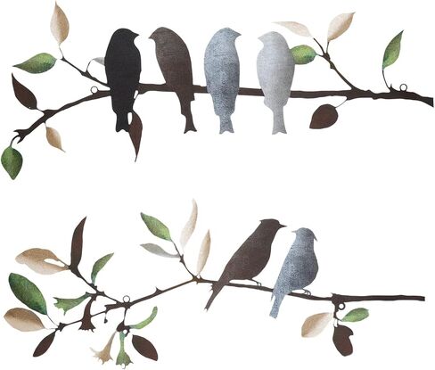 Demissle 2 Pcs Metal Birds Wall Art Decor Vivid Birds on Branch Rustic Outdoor Decor for Balcony Garden Indoor Outdoor(Colorful) in Kuwait