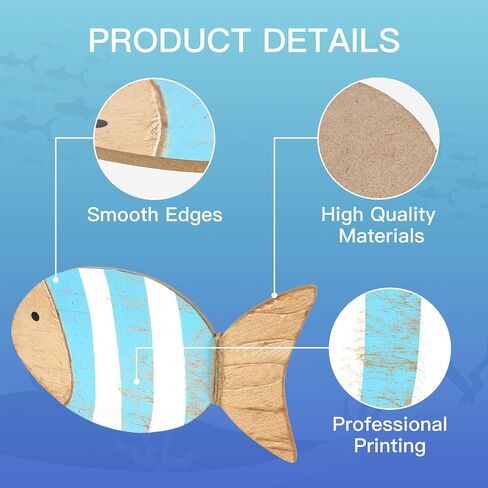 Putuo Decor 4 Pcs Wood Fish Wall Art, Nautical Beach Decor, Wooden Fish Hanging Sculptures, Blue (5.5 In) in Saudi Arabia
