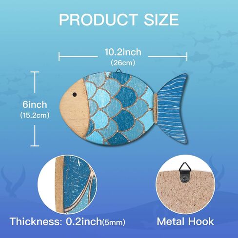 Putuo Decor 4 Pcs Wood Fish Wall Art, Nautical Beach Decor, Wooden Fish Hanging Sculptures, Blue (5.5 In) in Saudi Arabia