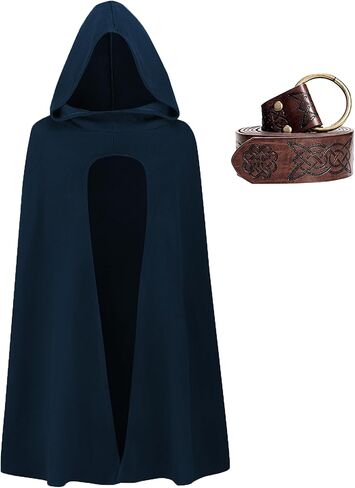 Renaissance Costume Medieval Viking Hooded Cape Halloween Vintage Cloak with Belt Accessories Set for Men Women in Kuwait