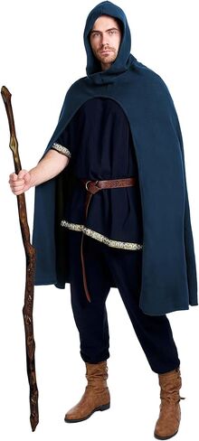 Renaissance Costume Medieval Viking Hooded Cape Halloween Vintage Cloak with Belt Accessories Set for Men Women in Kuwait