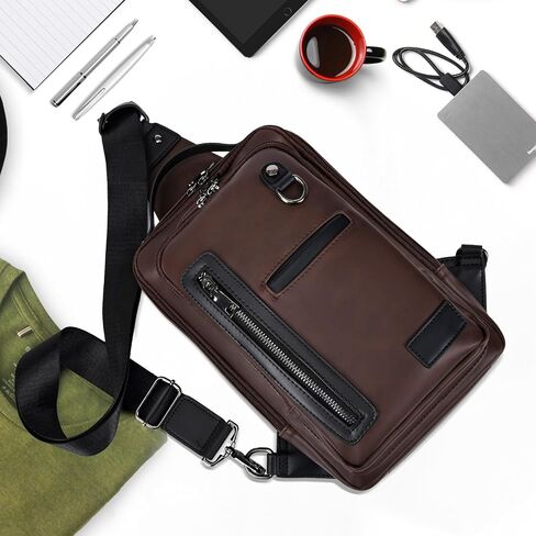 Leather Messenger Sling Crossbody Shoulder Bag for Men Travel Work Vintage Messenger Bag Crossbody Bag Satchel Sling Bag Men (Coffee) in Saudi Arabia