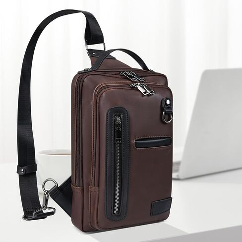 Leather Messenger Sling Crossbody Shoulder Bag for Men Travel Work Vintage Messenger Bag Crossbody Bag Satchel Sling Bag Men (Coffee) in Saudi Arabia