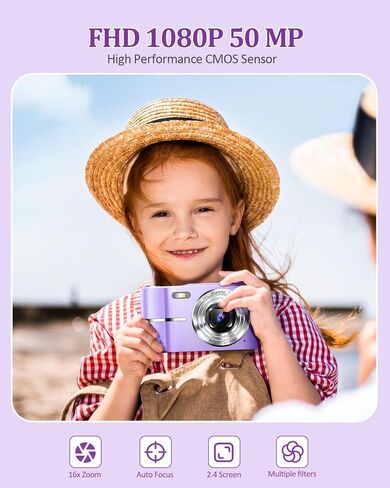 ترقية الكاميرا الرقمية ، 50 ميجابكسل كامل الكاميرا عالية الدقة 1080 بكسل مع 16x Zoom مكافحة الهز ، والكاميرا المدمجة للأطفال للأطفال في سن المراهقة بوي ، وكاميرا الأطفال مع بطاقة SD 32 جيجابايت ، وبطاريتان أسود in Kuwait