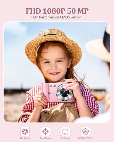 ترقية الكاميرا الرقمية ، 50 ميجابكسل كامل الكاميرا عالية الدقة 1080 بكسل مع 16x Zoom مكافحة الهز ، والكاميرا المدمجة للأطفال للأطفال في سن المراهقة بوي ، وكاميرا الأطفال مع بطاقة SD 32 جيجابايت ، وبطاريتان أسود in Kuwait