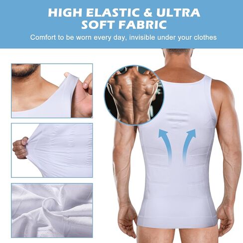 Mens Compression Shirt Slimming Body Shaper Vest Workout Tank Tops Abs Abdomen Undershirts in Saudi Arabia