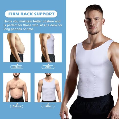 Mens Compression Shirt Slimming Body Shaper Vest Workout Tank Tops Abs Abdomen Undershirts in Saudi Arabia