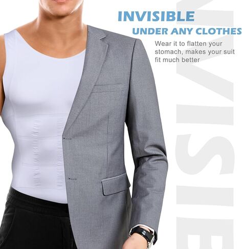 Mens Compression Shirt Slimming Body Shaper Vest Workout Tank Tops Abs Abdomen Undershirts in Saudi Arabia