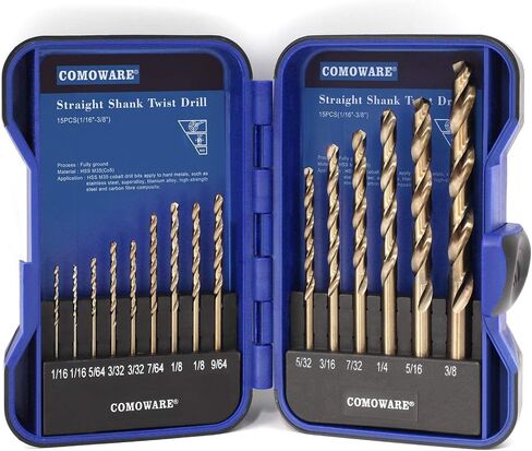 Comoware Cobalt Drill Bit Set- 29pcs M35 High Speed ​​Steel Twist Lenmber Length for Hluded Metal و Stainless Steel و Cast Wore و Wood Plastic مع حالة تخزين مفهرسة معدنية ، 1/16 "-1/2" in Kuwait