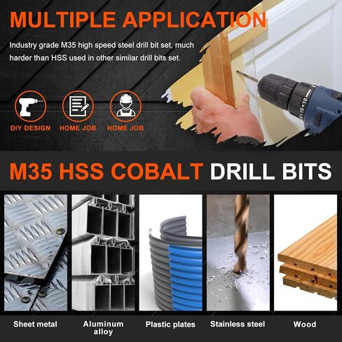 Comoware Cobalt Drill Bit Set- 29pcs M35 High Speed ​​Steel Twist Lenmber Length for Hluded Metal و Stainless Steel و Cast Wore و Wood Plastic مع حالة تخزين مفهرسة معدنية ، 1/16 "-1/2" in Kuwait