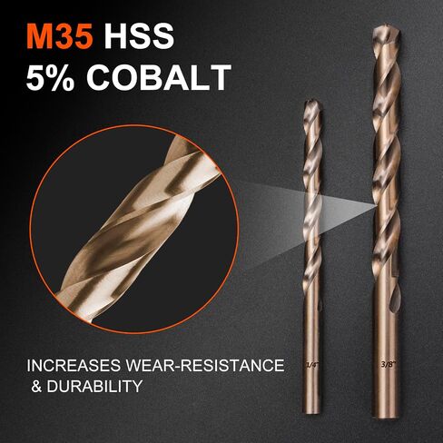 Comoware Cobalt Drill Bit Set- 29pcs M35 High Speed ​​Steel Twist Lenmber Length for Hluded Metal و Stainless Steel و Cast Wore و Wood Plastic مع حالة تخزين مفهرسة معدنية ، 1/16 "-1/2" in Kuwait