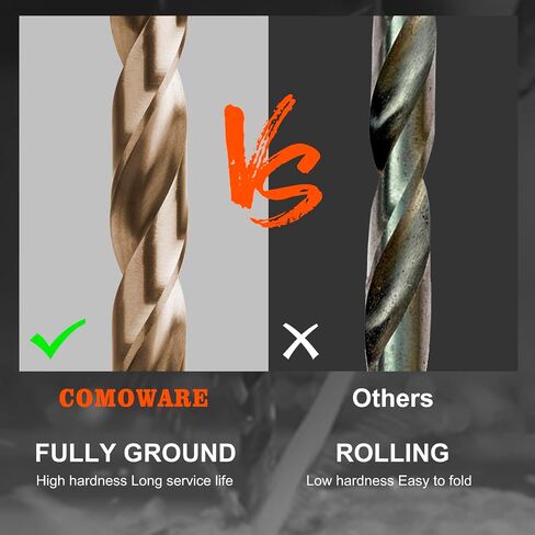 Comoware Cobalt Drill Bit Set- 29pcs M35 High Speed ​​Steel Twist Lenmber Length for Hluded Metal و Stainless Steel و Cast Wore و Wood Plastic مع حالة تخزين مفهرسة معدنية ، 1/16 "-1/2" in Kuwait