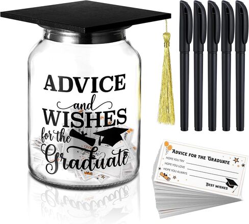 Dingion Class of 2025 Graduation Jar with 200 Advice Cards 8 Gel Pens, Graduation Guest Book Fun Glass Jar with Cap and Tassel Grad Party Supplies for Senior School College Graduates Gift(Pink) in Saudi Arabia