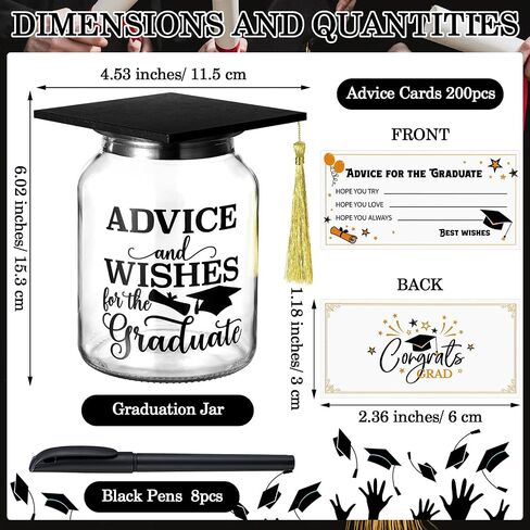 Dingion Class of 2025 Graduation Jar with 200 Advice Cards 8 Gel Pens, Graduation Guest Book Fun Glass Jar with Cap and Tassel Grad Party Supplies for Senior School College Graduates Gift(Pink) in Saudi Arabia