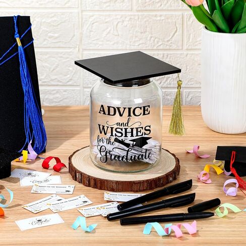 Dingion Class of 2025 Graduation Jar with 200 Advice Cards 8 Gel Pens, Graduation Guest Book Fun Glass Jar with Cap and Tassel Grad Party Supplies for Senior School College Graduates Gift(Pink) in Saudi Arabia