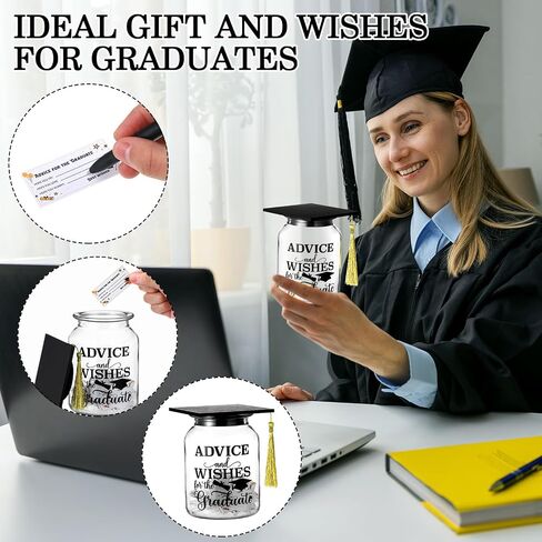 Dingion Class of 2025 Graduation Jar with 200 Advice Cards 8 Gel Pens, Graduation Guest Book Fun Glass Jar with Cap and Tassel Grad Party Supplies for Senior School College Graduates Gift(Pink) in Saudi Arabia