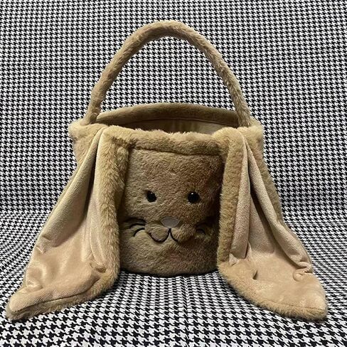 Plush Easter Bunny Basket Bags for Kids, Rabbit Bucket Tote with Long Fluffy Ears, Cute Egg Hunts Party Storage Candy Gifts Carry Bucket Decorations (White + Pink) in Saudi Arabia