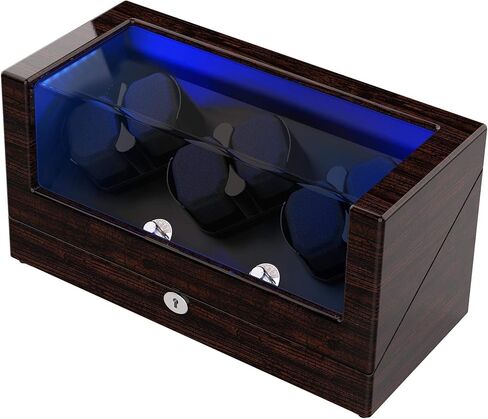 Watch Winder, for Rolex Automatic Watches with Soft and Flexible Watch Pillows, Wooden Shell, Powered by Japanese Motor, Built-in Blue LED Illuminated(Triple Tree) in Kuwait