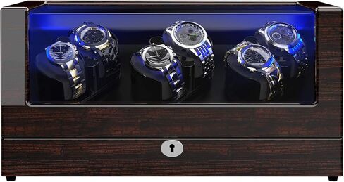 Watch Winder, for Rolex Automatic Watches with Soft and Flexible Watch Pillows, Wooden Shell, Powered by Japanese Motor, Built-in Blue LED Illuminated(Triple Tree) in Kuwait