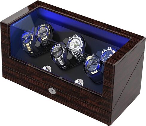 Watch Winder, for Rolex Automatic Watches with Soft and Flexible Watch Pillows, Wooden Shell, Powered by Japanese Motor, Built-in Blue LED Illuminated(Triple Tree) in Kuwait
