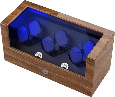 Watch Winder, for Rolex Automatic Watches with Soft and Flexible Watch Pillows, Wooden Shell, Powered by Japanese Motor, Built-in Blue LED Illuminated(Triple Tree) in Kuwait