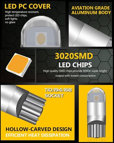UNXMRFF 194 LED Bulbs Amber/Yellow, T10 W5W 2825 168 LED Bulbs 3030 Chips 2-SMD 194 Bulb Replacement for 12V License Plate Light, Dome Map Light, Side Marker Light, Courtesy Light Bulbs, Pack of 10 in Saudi Arabia