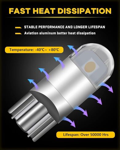 UNXMRFF 194 LED Bulbs Amber/Yellow, T10 W5W 2825 168 LED Bulbs 3030 Chips 2-SMD 194 Bulb Replacement for 12V License Plate Light, Dome Map Light, Side Marker Light, Courtesy Light Bulbs, Pack of 10 in Saudi Arabia