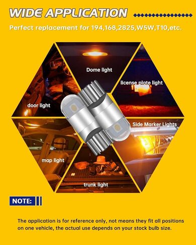 UNXMRFF 194 LED Bulbs Amber/Yellow, T10 W5W 2825 168 LED Bulbs 3030 Chips 2-SMD 194 Bulb Replacement for 12V License Plate Light, Dome Map Light, Side Marker Light, Courtesy Light Bulbs, Pack of 10 in Saudi Arabia