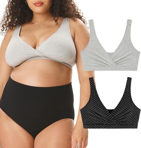Motherhood Maternity Women's Soft Cotton Spandex Wrap Front Maternity & Nursing Sleep Bralette Bra S-3x in Saudi Arabia