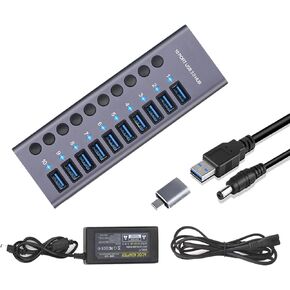 Aluminum 7 Ports USB 3.0 hub with Charging Function, 36W (12V/3A) Power Adapter,Individual Power swiches in Kuwait