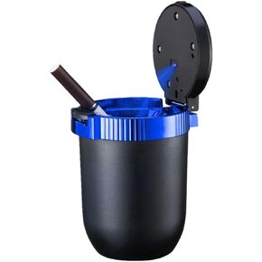 Portable Car Ashtray with Lid, Stainless Detachable Mini Car Trash Can with LED Blue Light, Windproof Auto Truck Ashtray Cup Holder, Universal Smokeless Ashtray for Car Outdoor Travel Home (Silver)