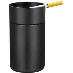 Portable Stainless Steel Car Ashtray - Windproof, Detachable Smokeless Ash Tray & Mini Trash Can for Car Travel (Black)