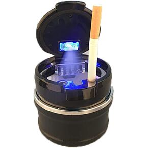 Car Ashtray Portable-automotive smell proof with lid and LED light Trash Can Detachable Cigarette Smokeless Windproof for Outdoor Travel Home Office Ceramic flame retardant Car Accessories Easy Clean in Saudi Arabia