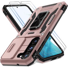 حافظة DEERLAMN لهاتف Samsung Galaxy S24 Ultra مع غطاء كاميرا منزلق + واقي شاشة (عبوة واحدة)، مسند حلقي دوار غطاء واقٍ مقاوم للصدمات بدرجة عسكرية - أسود in Kuwait