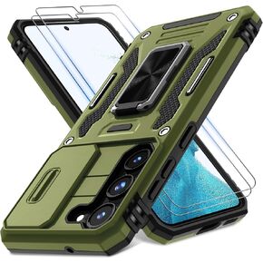 DEERLAMN Case for Samsung Galaxy S24 Ultra with Slide Camera Cover+Screen Protector (1 Pack), Rotated Ring Kickstand Military Grade Shockproof Protective Cover-Black in Kuwait