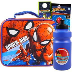Marvel Spiderman Lunch Bag School Supplies Bundle ~ Spiderman Lunch Box Set For Boys, Kids with Stickers, Water Pouch, More (Superhero School Lunch)