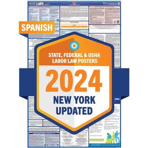 2024 New York Labor Law Posters State & Federal OSHA Combo- Workplace Required Posting for Employees- English and Spanish Bundle- UV Laminated Waterproof- 25.5"x40"