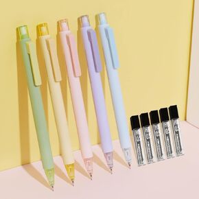 Kaco Mechanical Pencil Set, 5 Pieces Cute Pastel Pencils 0.5 mm with 5 Tube HB Lead Refills (5 Pieces - 5 Mixed Color)