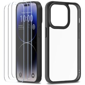 واقي شاشة لهاتف iPhone 14 Pro Max [حزمة ممتازة] [تم اختبار السقوط من الدرجة العسكرية] [غير ممتص للصدمات] - جراب شفاف/أسود + 3 قطع من الزجاج المقسى (2022/6.7 بوصة) in Kuwait