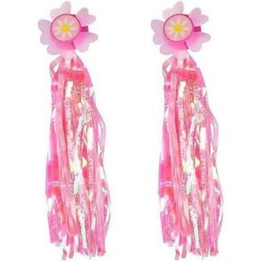 Sunflower Bike Scooter Handlebar Streamers- Sparkle Tassel Pink Ribbons for Childrens Kids Bicycle Trike Grips Baby Carrier Accessories
