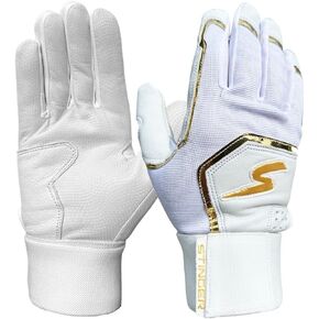 Stinger Sports Winder Series Batting Gloves for Baseball and Softball (Adult Medium, White/Gold Chrome)