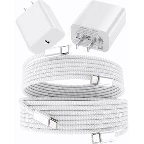 20w iPhone 15 Charger Fast Charging, Type C Wall Charger with 6 FT Long USB C to USB C Cable for iPhone 15/15 pro/15 pro max